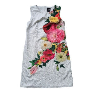 Cartise White Floral Textured Sleeveless Sheath  Dress/Tunic 6